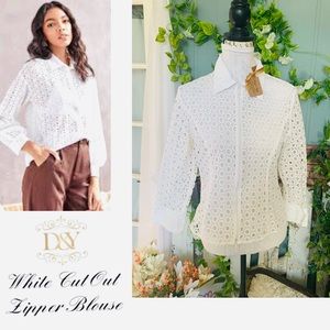 D&Y white Cut Out 2 way zip Tailored blouse jacket